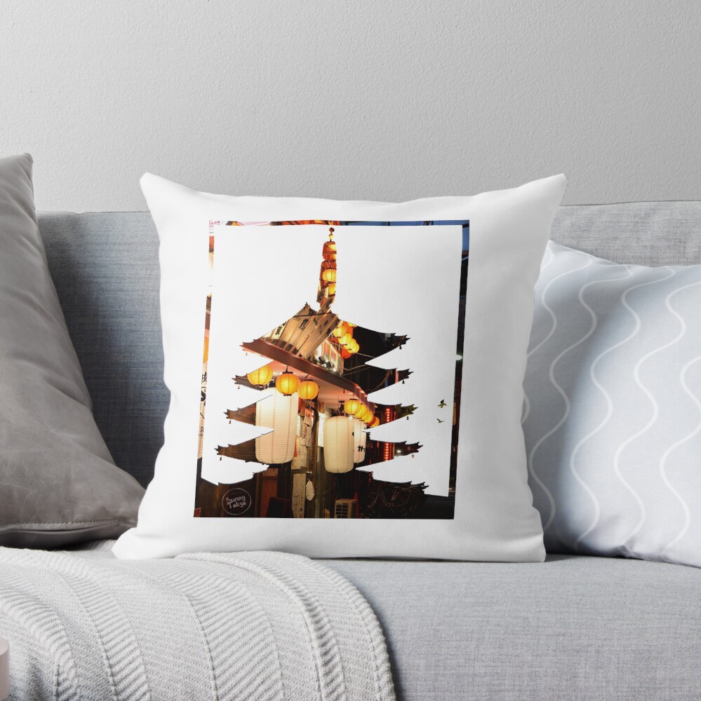 Shinjuku lights in Sensoji Pagoda Throw Pillow