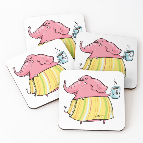 Item preview, Cute Pink Elephant With Cup of Coffee designed and sold by AnastasiaDesign.