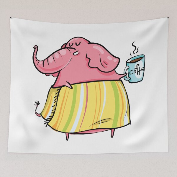 Item preview, Cute Pink Elephant With Cup of Coffee designed and sold by AnastasiaDesign.