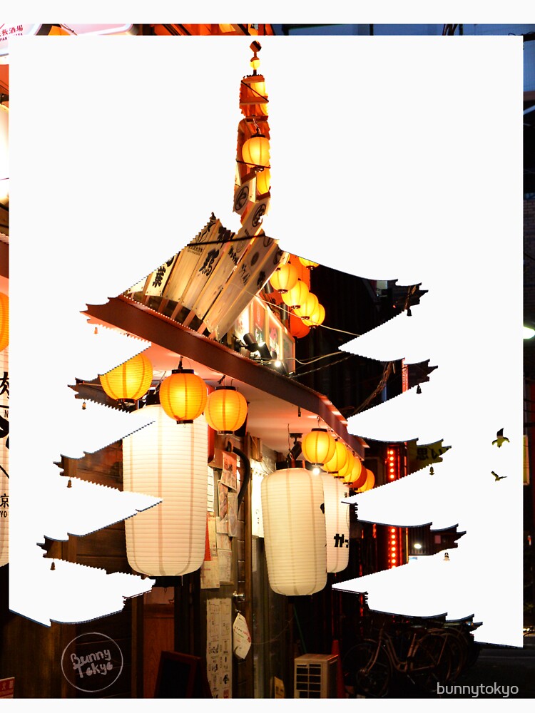 Shinjuku lights in Sensoji Pagoda by bunnytokyo