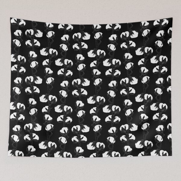 Item preview, Cotton Branches Line Drawing Seamless Pattern on Black	 designed and sold by RPuniquedesigns.