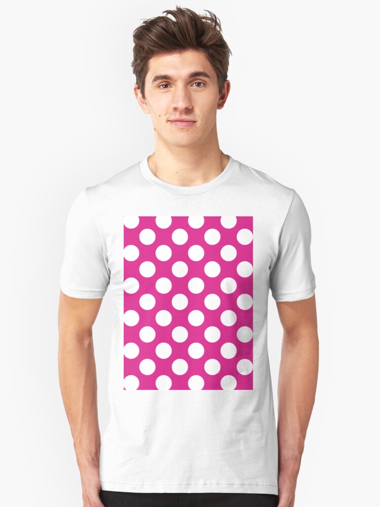 white shirt with pink polka dots