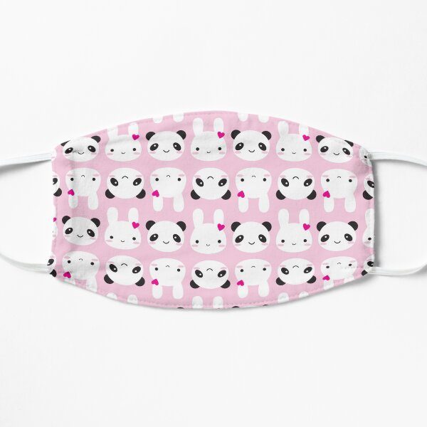 Super Cute Kawaii Bunny and Panda (Pink) Flat Mask