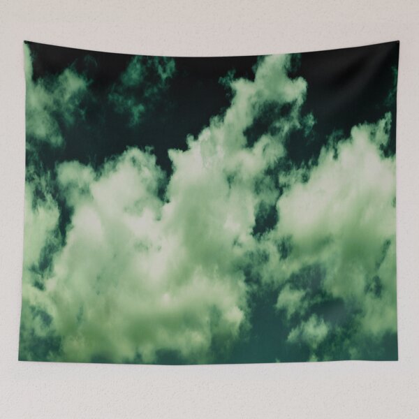 Item preview, Modern dramatic abstract white puffy clouds on a dark teal sky designed and sold by by-jwp.