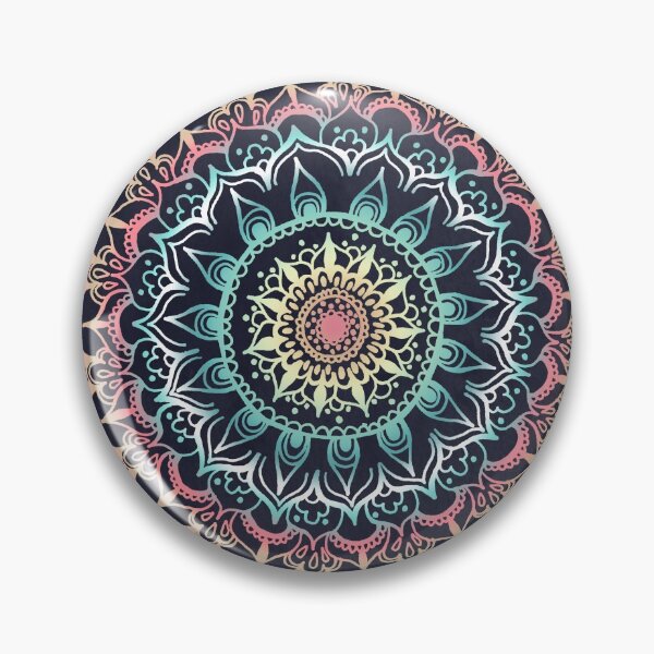 Item preview, Pink, Cream & Soft Turquoise Glow Medallion on Navy designed and sold by Tangerine-Tane.