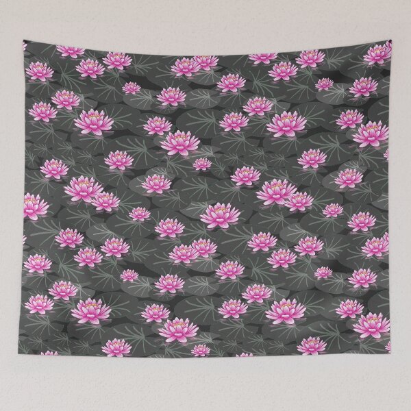 Item preview, pink water lilies grey pattern designed and sold by FVO-italydesign.