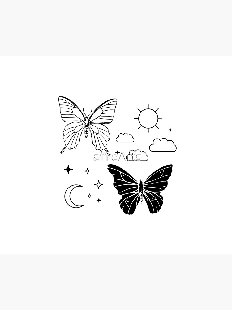 "Sun and Moon Butterflies Minimalistic and Simple (Black and White