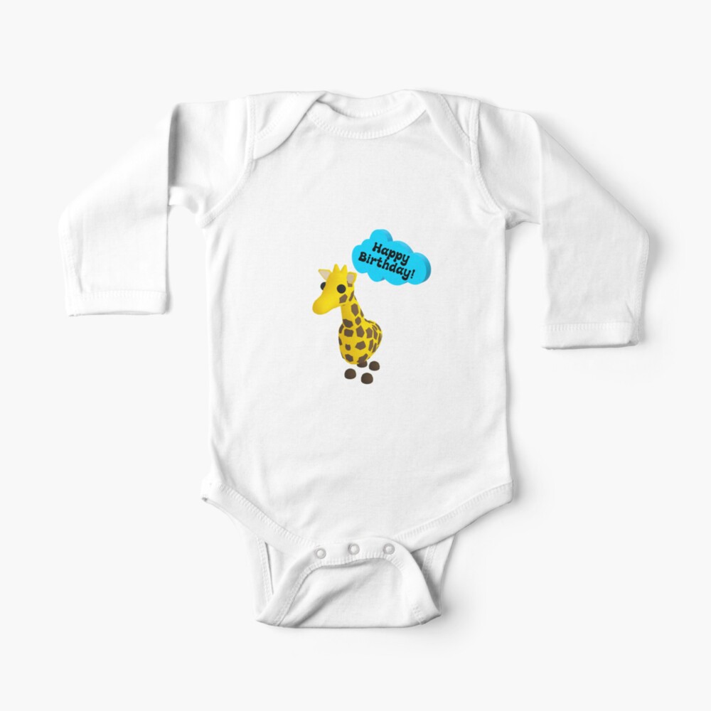 Happy Birthday Roblox Adopt Me Giraffe Baby One Piece By T Shirt Designs Redbubble - roblox yellow shirt long sleeve