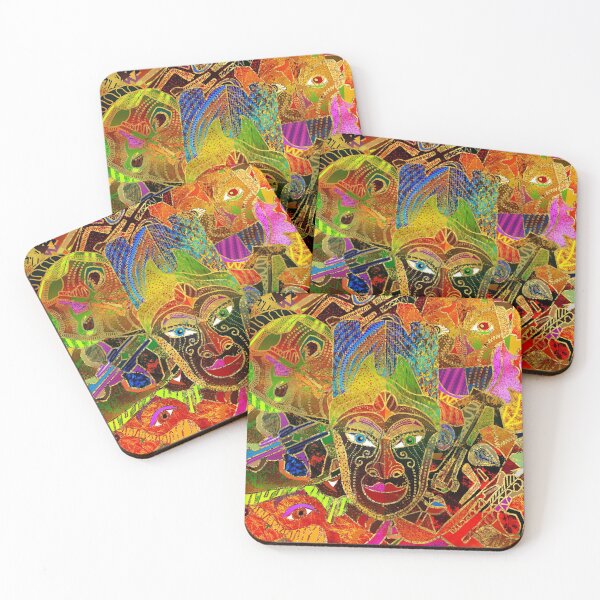 Item preview, Tribal Mask colorful collage designed and sold by k9printart.