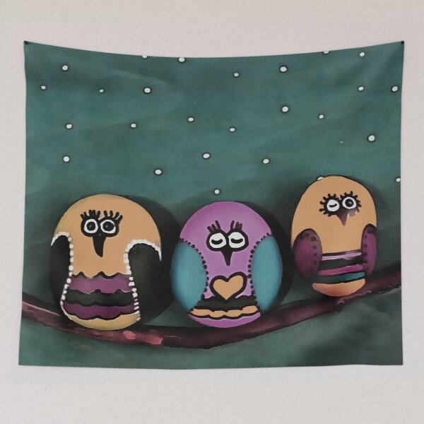 Item preview, Oval Shaped Owls Against NightSky Primitive Art designed and sold by taiche.