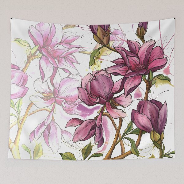 Item preview, Feminine Pink Watercolour Splash Magnolia Flowers design designed and sold by TattooZanda.