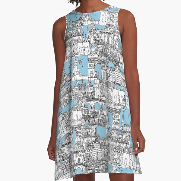 Paris toile bleuet bleu Robe trapèze