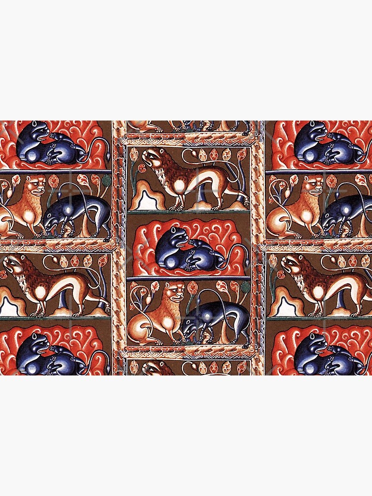 MEDIEVAL BESTIARY, Lion Like Beasts White Red Blue Fantasy Animals by BulganLumini