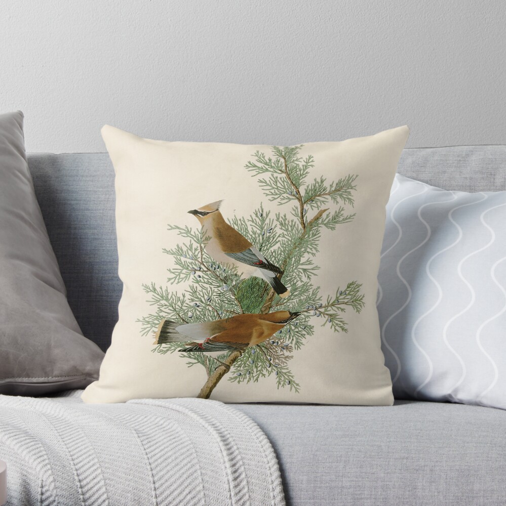 Cedar Bird - John James Audubon's Birds of America Print Throw Pillow