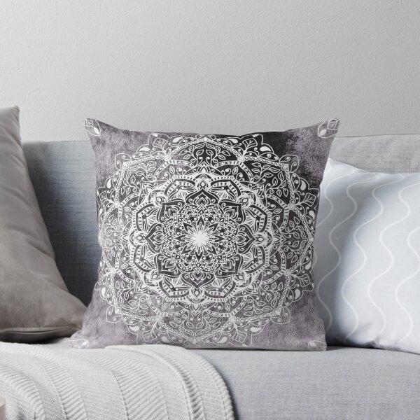 NATURE DETAILS MANDALA - GRAY Throw Pillow