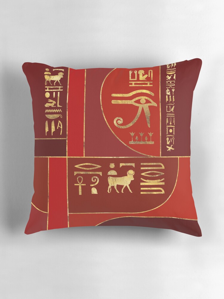 Thumbnail 3 of 4, Pillow, Egyptian Geometric Art Deco Red and Gold designed and sold by k9printart.