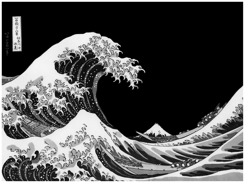 &Quot;The Great Wave Off Kanagawa Black And White Picture &Quot; By Nikolagg