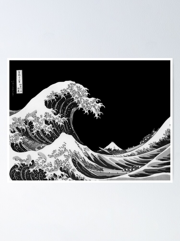 La Grande Vague au large de l image en noir et blanc de Kanagawa Poster