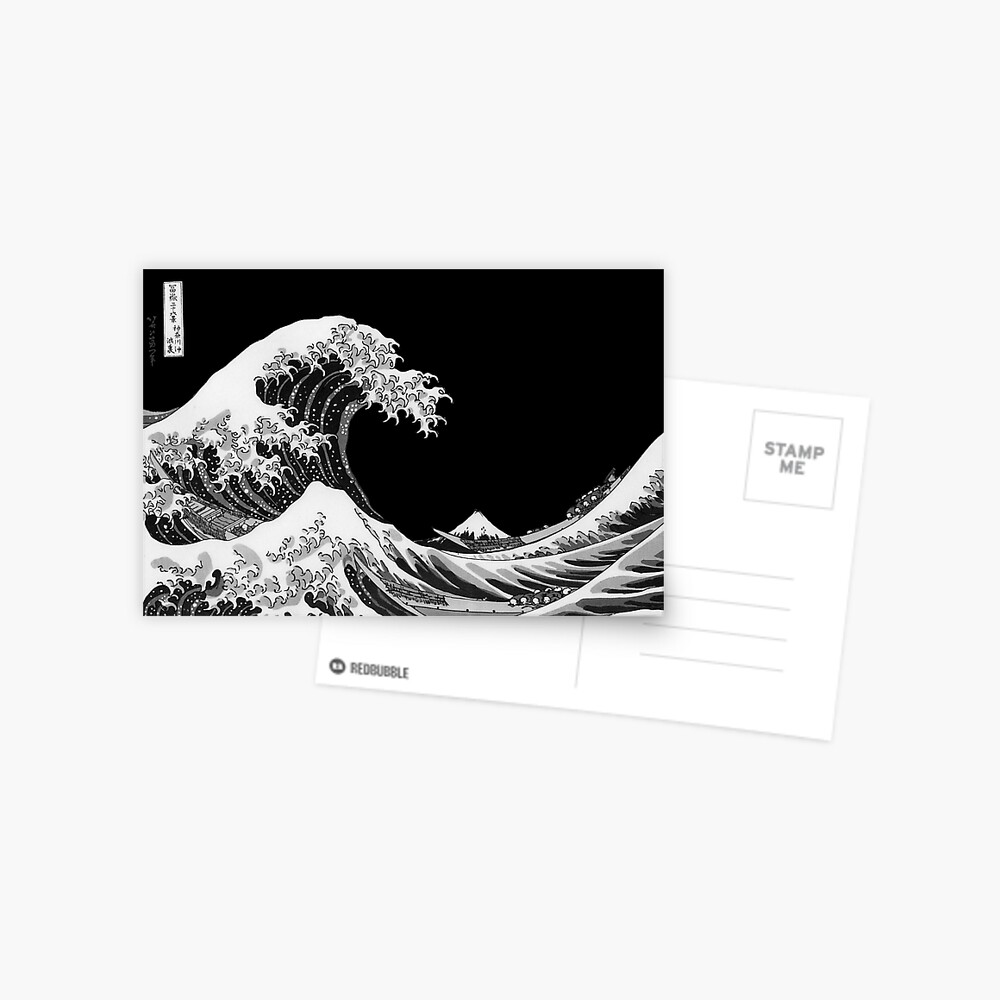 Carte postale for Sale avec l'œuvre « La Grande Vague de Kanagawa Logo Noir  & Blanc » de l'artiste Robin