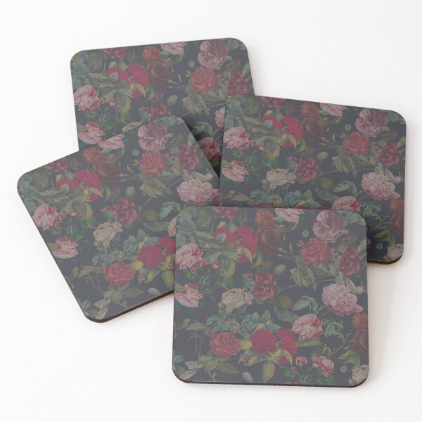 Item preview, red roses and dahlias on burlap designed and sold by Ivy & Foxglove Designs.