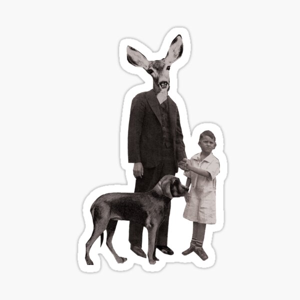 deer man with dog and boy Sticker