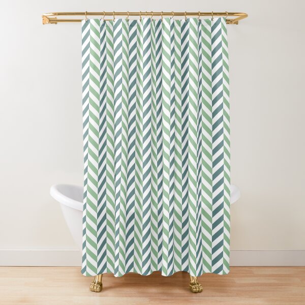 zigzag chevron green on white small scale Shower Curtain