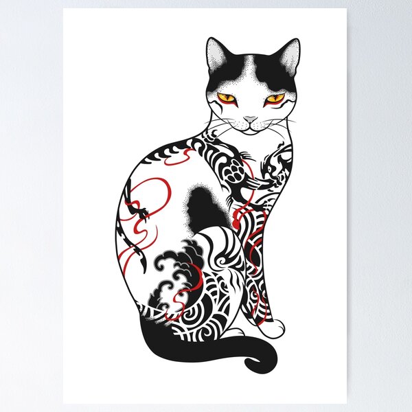 Item preview, Cat in battling dragon love mates tattoo designed and sold by runcatrun.