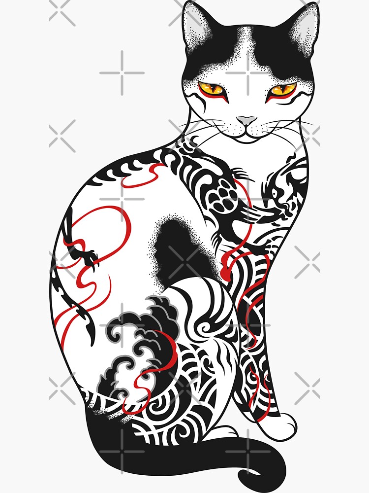 Cat in battling dragon love mates tattoo by runcatrun