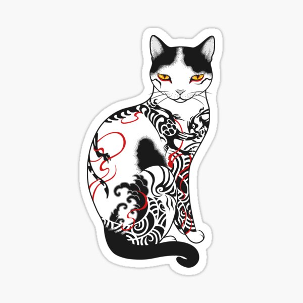 Cat in battling dragon love mates tattoo Sticker