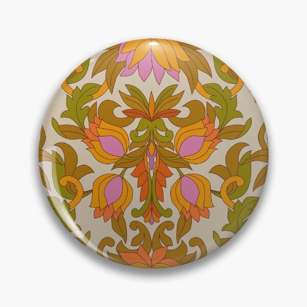 Item preview, Orange, Pink Flowers and Green Leaves 1960s Retro Vintage Pattern designed and sold by Eyestigmatic.