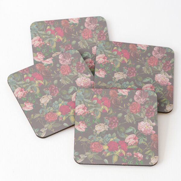 Item preview, red roses and dahlias on burlap - burgundy designed and sold by Ivy & Foxglove Designs.