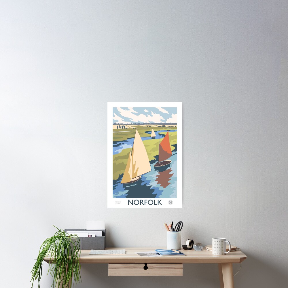 Norfolk Broads Sailing Boats Retro Vintage Poster Design Poster