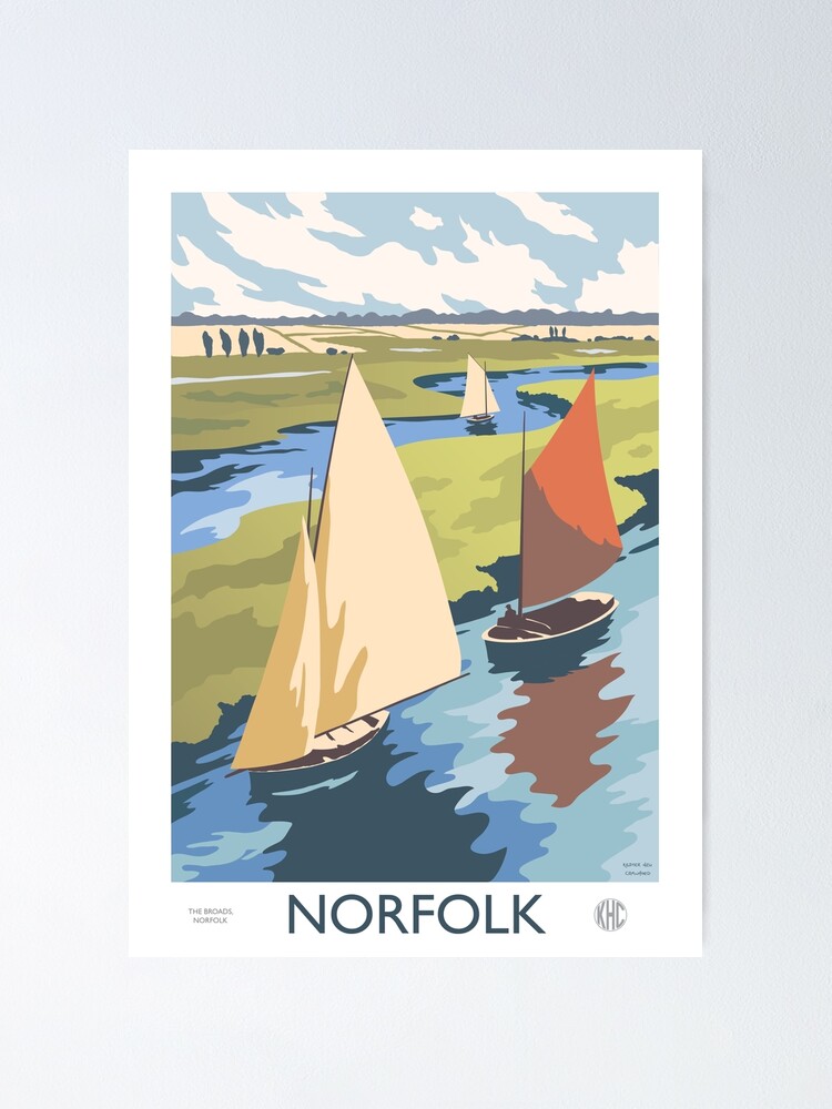 Alternate view of Norfolk Broads Sailing Boats Retro Vintage Poster Design Poster
