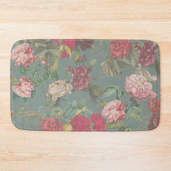 Item preview, Antico modern red roses and dahlias on burlap in forest green designed and sold by Ivy & Foxglove Designs.
