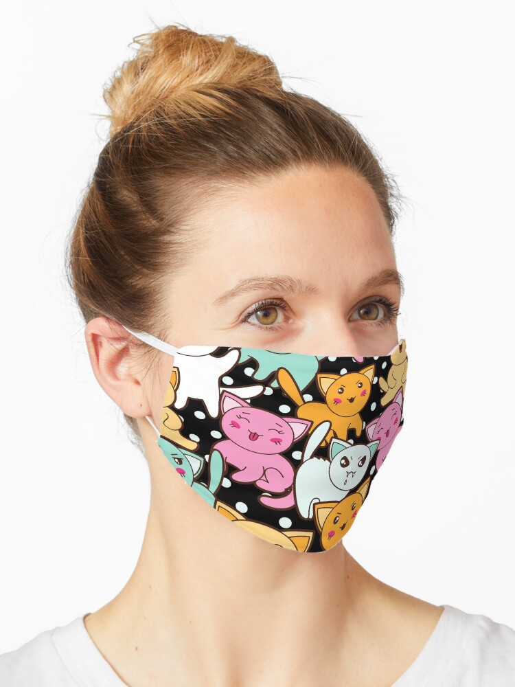 Masque Masque Mignon Emoji Avec Un Chat Kawaii Animal Smily Par Michisway Redbubble