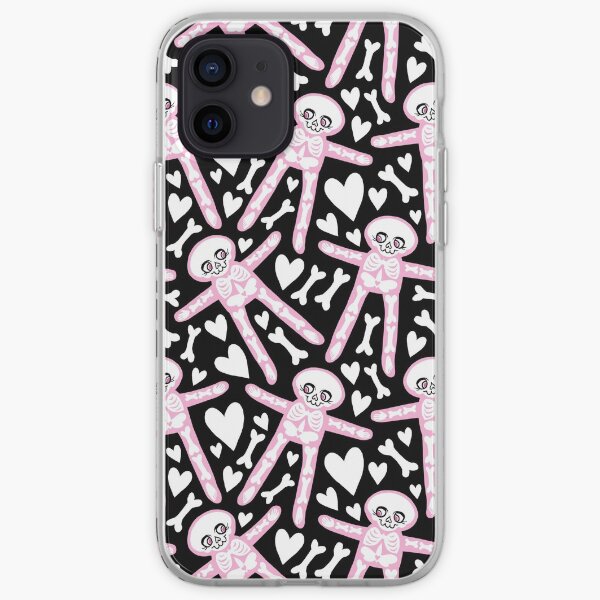 Pink Skeletons with hearts and bones pattern iPhone Soft Case