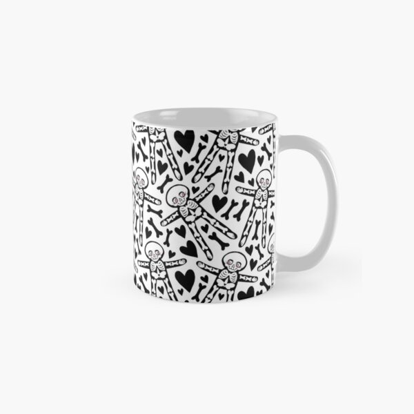 Skeletons with PINK eyes, black hearts and bones pattern Classic Mug