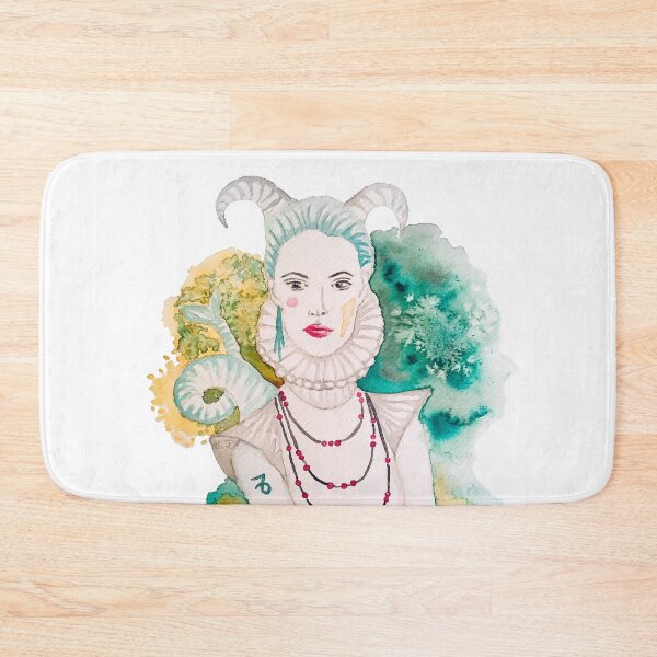 Item preview, Capricorn zodiac watercolor woman portrait in emerald green and yellow hues designed and sold by artsome-design.