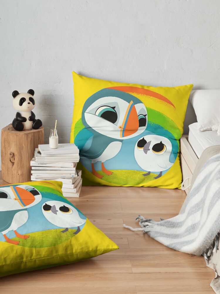 Alternate view of Puffins Preschool Gifts - Rocks - Irish Coast - Ireland - Cute Little Pre School Gifts - T shirts Floor Pillow