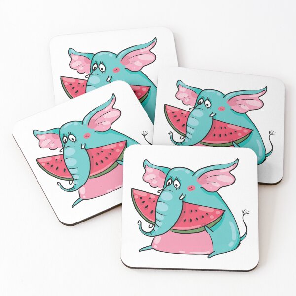 Item preview, Funny Cute Blue Elephant Eating Watermelon designed and sold by AnastasiaDesign.