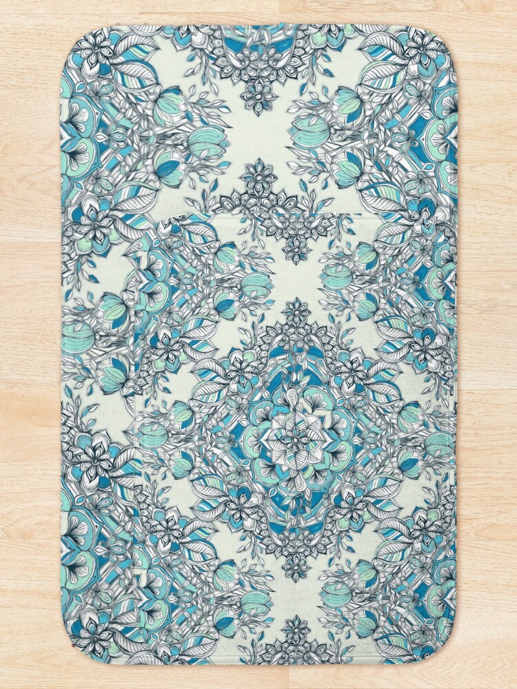 Alternate view of Floral Diamond Doodle in Teal and Turquoise Bath Mat