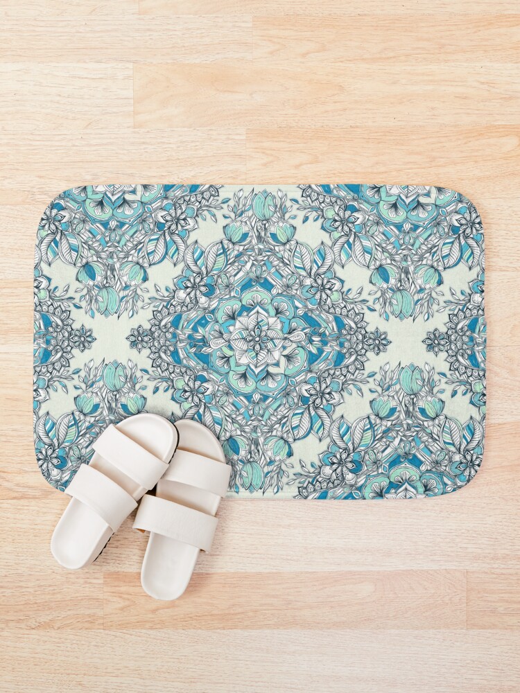 Alternate view of Floral Diamond Doodle in Teal and Turquoise Bath Mat