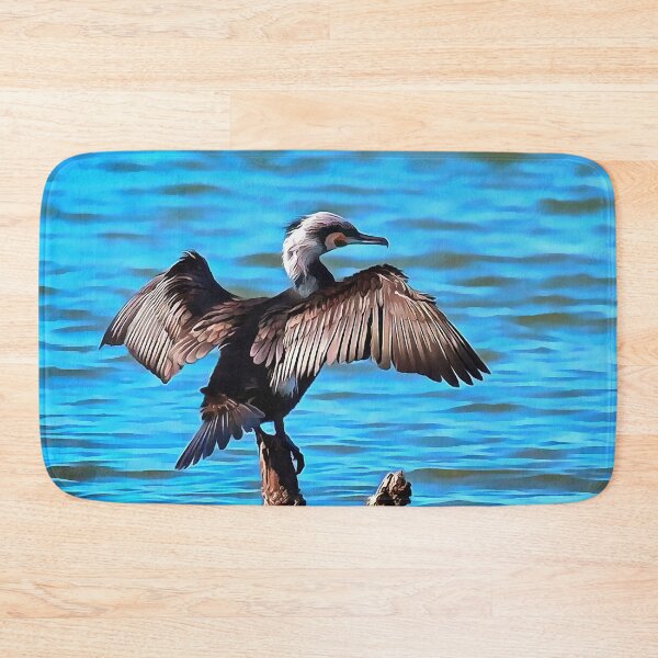 Item preview, Cormorant With Outspread Wings On Blue Water Art designed and sold by taiche.