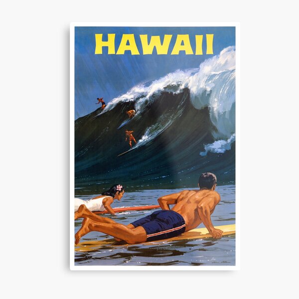 Hawaii Vintage Travel Poster Restored Metal Print