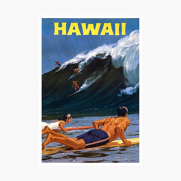 Hawaii Vintage Travel Poster Restored Photographic Print