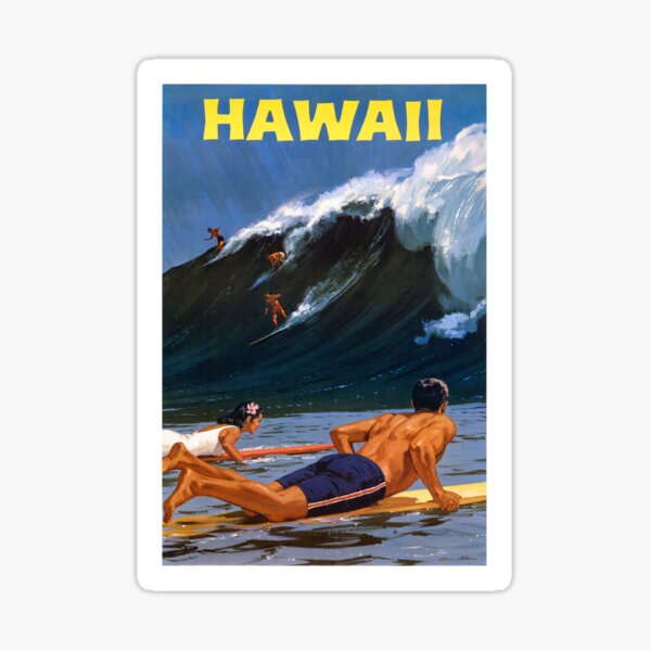 Hawaii Vintage Travel Poster Restored Sticker