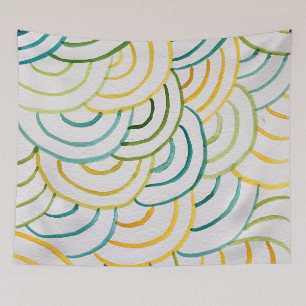 Item preview, Concentric Watercolor half circles in yellow and green pattern designed and sold by artsome-design.