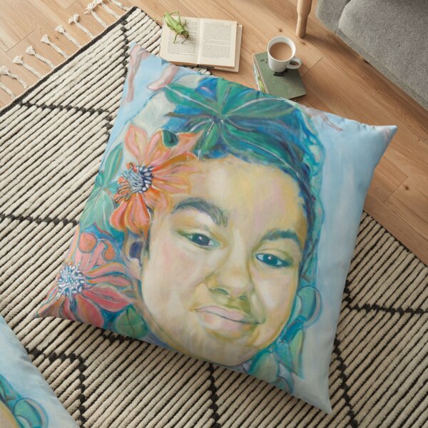 Woman with flowers Floor Pillow