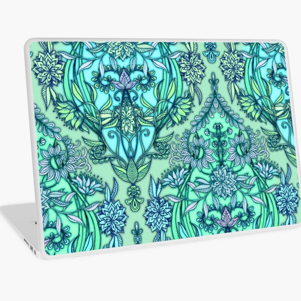 Aperçu de l'œuvre Motif de griffonnage marocain botanique en vert menthe, lilas et aqua créée et vendue par micklyn.