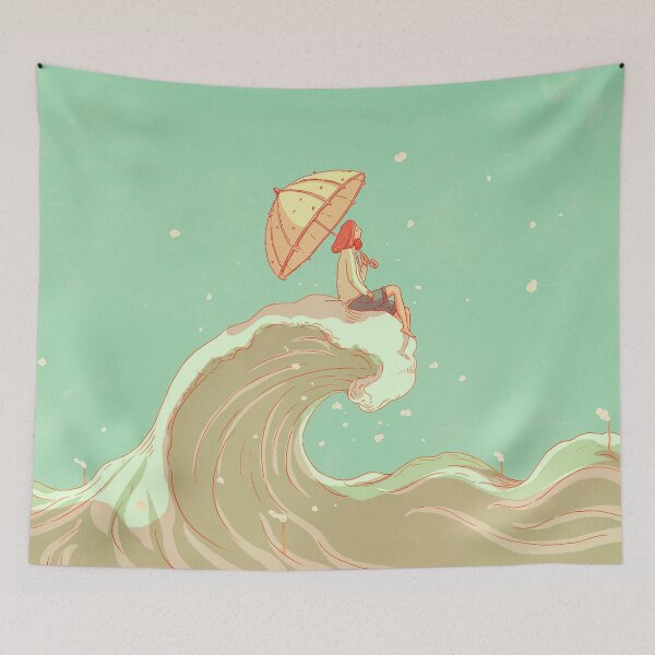 Item preview, Riding the smoke stack wave with a parasol - surrealist art designed and sold by MindChirp.